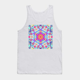 Psychedelic Mandala Flower Blue Pink and Yellow Tank Top